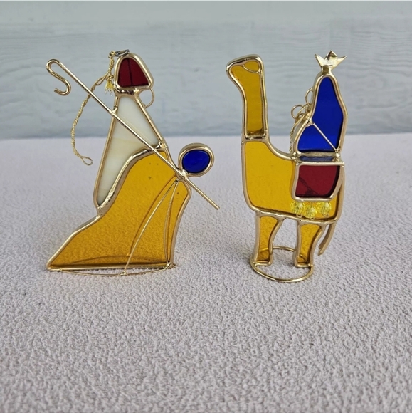 VTG Danbury Mint Mary and Joseph Fleeing to Egypt Camel Stained Glass Hanging - Picture 2 of 10
